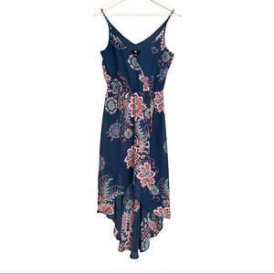 iZ Byer High Low Dress Tropical Floral Dark Teal Spaghetti Straps